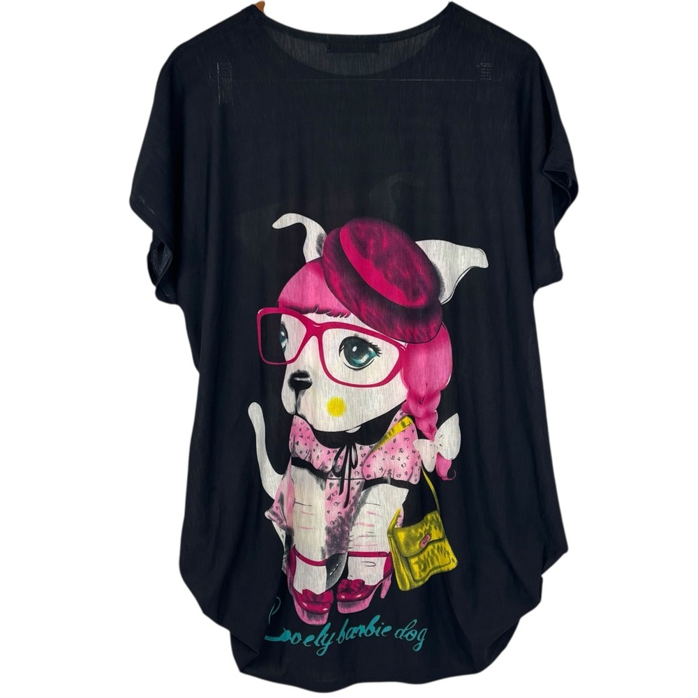 Beautifulcom Black Two Sided Gem Detail Lovely Barbie Dog Graphic Blouse XL - Picture 5 of 8